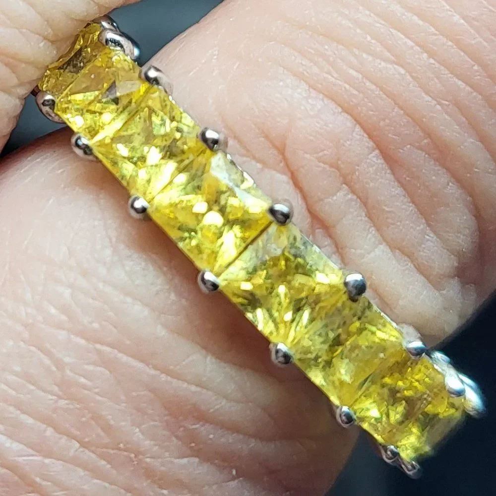 Princess Cut Yellow Sapphire Sterling Silver Eternity Band Ring